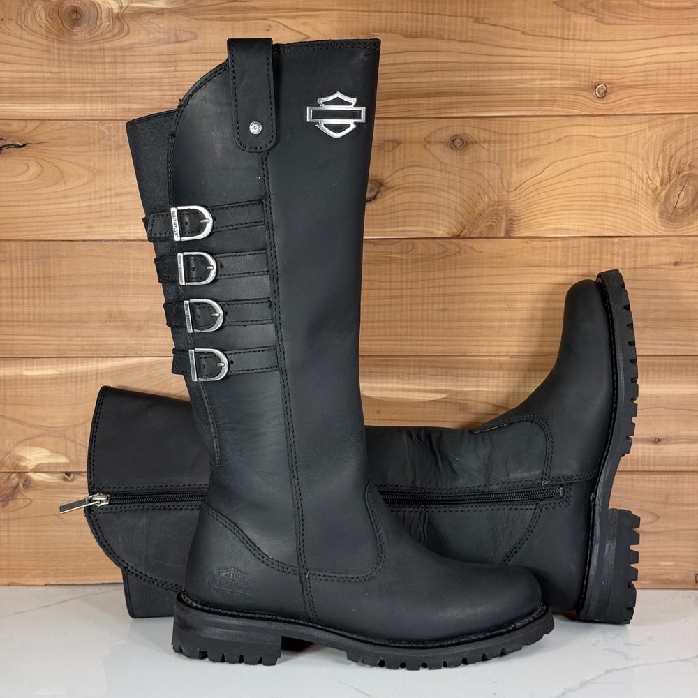 Harley Davidson Josi 15-Inch Black Leather Motorcycle Boots D87038 Womens 7 M